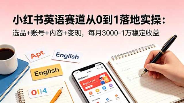 小红书英语赛道从0到1落地实操：选品账号内容变现，每月3000-1万稳定收益
