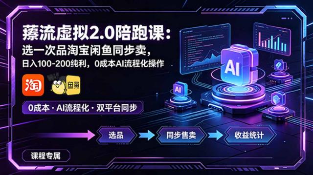 薅流虚拟2_0陪跑课：选一次品淘宝闲鱼同步卖，日入100-200纯利，0成本AI流程化操作