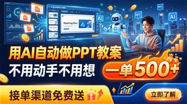 用AI自动做PPT教案，不用动手不用想，一单500，接单渠道免费送