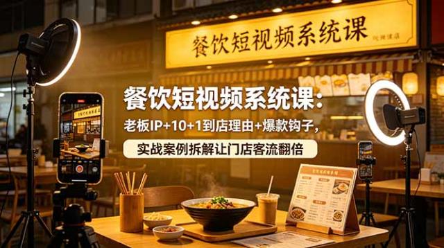 餐饮短视频系统课：老板IP101到店理由爆款钩子，实战案例拆解让门店客流翻倍