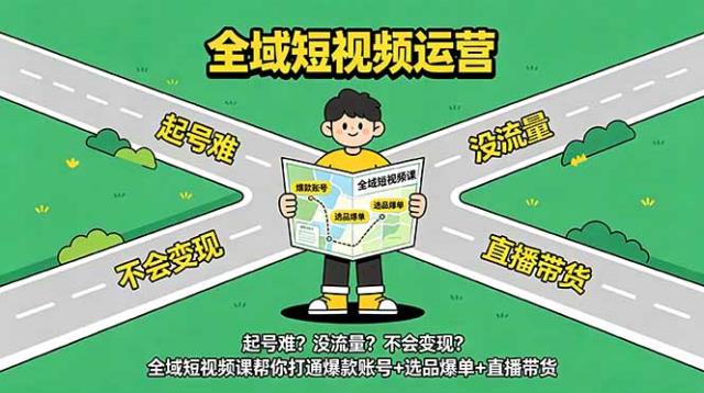 起号难？没流量？不会变现？全域短视频课帮你打通爆款账号选品爆单直播带货