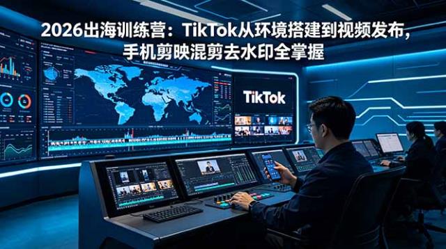 2026出海训练营：TikTok从环境搭建到视频发布，手机剪映混剪去水印全掌握