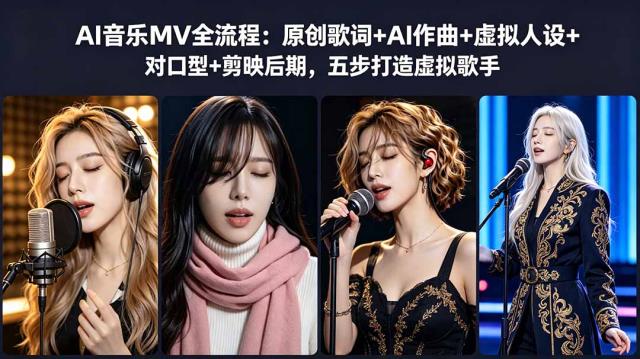 AI音乐MV全流程：原创歌词AI作曲虚拟人设对口型剪映后期，五步打造虚拟歌手