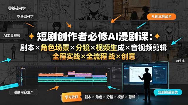 短剧创作者必修AI漫剧课：剧本×角色场景×分镜×视频生成×音视频剪辑×全流程实战×创意短片拆解