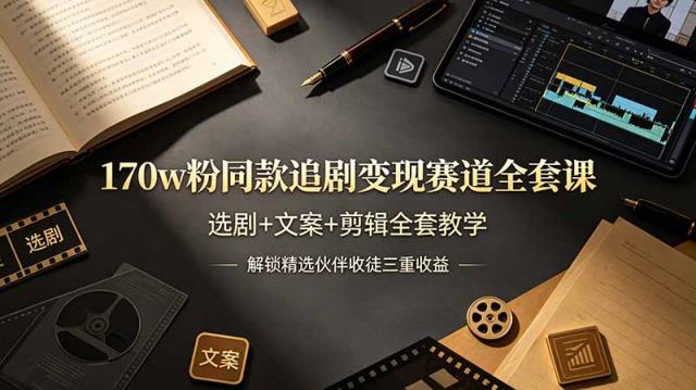 170w粉博主同款追剧变现赛道全套课-更新，选剧文案剪辑全套教学，解锁精选伙伴收徒三重收益