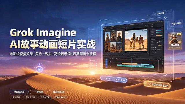 Grok Imagine AI故事动画短片实战：电影级视觉效果角色一致性高级提示词后期剪辑全流程
