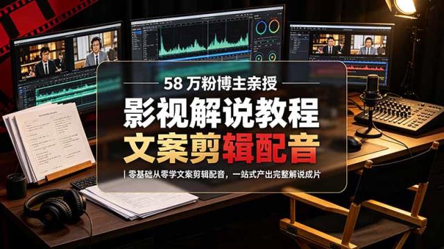 58 万粉博主荧幕春秋亲授影视解说教程｜零基础从零学文案剪辑配音，一站式产出完整解说成片