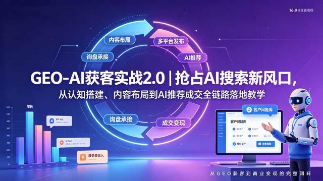 GEO-AI获客实战｜抢占AI搜索新风口，从认知搭建、内容布局到AI推荐成交全链路落地教学