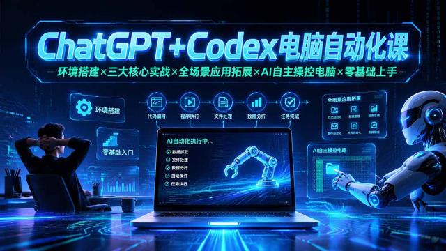 ChatGPTCodex电脑自动化课：环境搭建×三大核心实战×全场景应用拓展×AI自主操控电脑×零基础上手