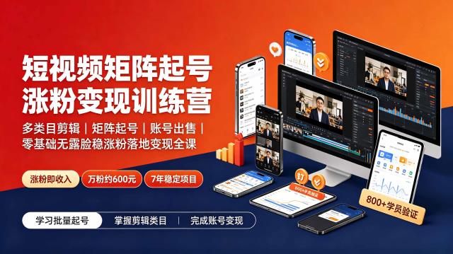 短视频矩阵起号涨粉变现训练营｜多类目剪辑·矩阵起号·账号出售，0基础无露脸稳涨粉落地变现全课-更新