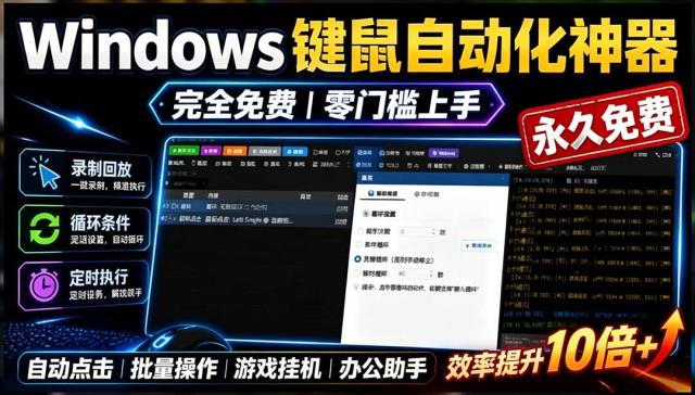 专业Windows键鼠自动化工具，免费永久使用，告别重复操作，小白也能快速创建自动化脚本点点精灵