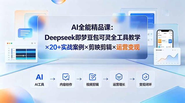 AI全能精品课：Deepseek即梦豆包可灵全工具教学×20实战案例×剪映剪辑×运营变现