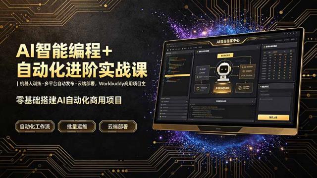 AI智能编程自动化进阶实战课｜机器人训练·多平台自动发布·云端部署，Workbuddy商用项目全流程教学