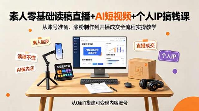 素人零基础读稿直播AI短视频个人IP搞钱课，从账号准备、涨粉制作到开播成交全流程实操教学