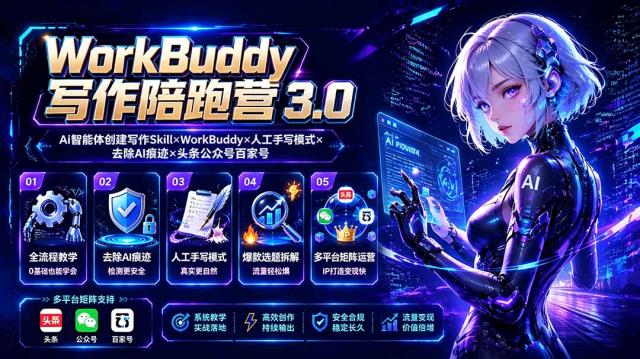WorkBuddy写作陪跑营3_0-更新：Ai智能体创建写作Skill×WorkBuddy×人工手写模式×去除AI痕迹×头条公众号百家号