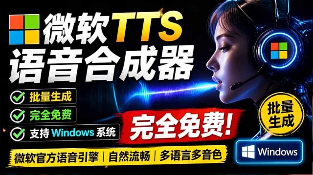 微软TTS免费语音配音生成器，完全免费，支持多语音、多音色选择，Windows系统专用TTS语音合成器