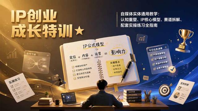 IP创业成长特训★自媒体实体通用教学：认知重塑、IP核心模型、赛道拆解、配套实操练习全指南