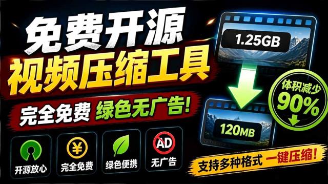 Github开源视频压缩瘦身工具，轻松压缩90_，并保持画质清晰，完全免费绿色无广告！VideoSlim