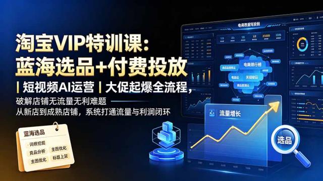 淘宝VIP特训课-更新：蓝海选品付费投放｜短视频AI运营｜大促起爆全流程，破解店铺无流量无利润难题