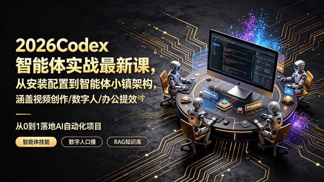 2026Codex智能体实战最新课，从安装配置到智能体小镇架构，涵盖视频创作_数字人_办公提效全技能