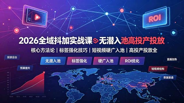 2026全域抖加实战课：无潜入池核心方法论｜标签强化技巧｜短视频硬广入池｜高投产投放全教程