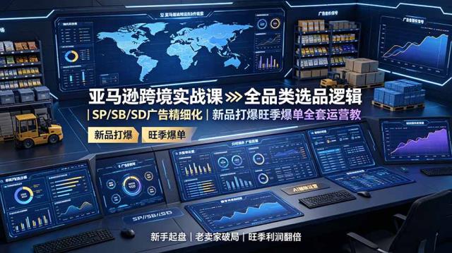 亚马逊跨境实战课：全品类选品逻辑｜SP_SB_SD广告精细化｜新品打爆旺季爆单全套运营教程