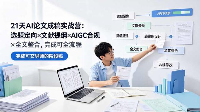 21天AI论文成稿实战营：选题定向×文献提纲×AIGC合规×全文整合，完成可交导师的阶段稿