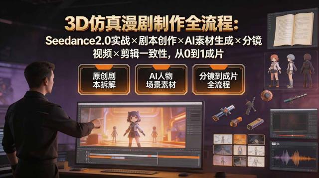 3D仿真漫剧制作全流程：Seedance2_0实战×剧本创作×AI素材生成×分镜视频×剪辑一致性，从0到1成片