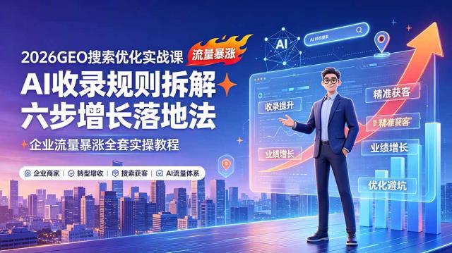 2026GEO搜索优化实战课：AI收录规则拆解｜六步增长落地法｜企业流量暴涨全套实操教程