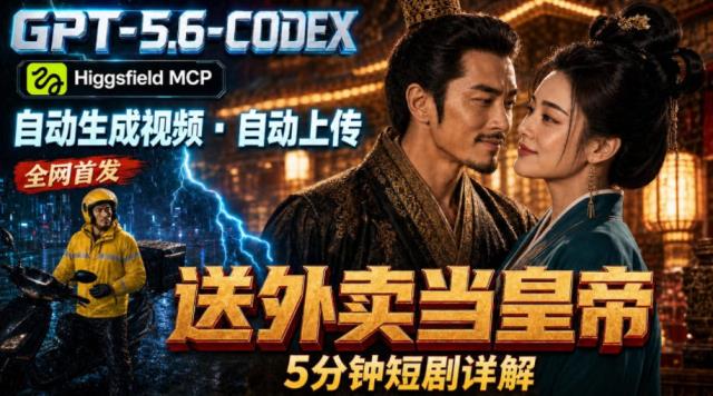 GPT-5_6 CodexHiggsfield MCP：一条指令生成5分钟短剧并自动上传YouTube（油管）