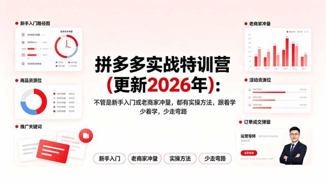 拼多多实战特训营(更新2026年)：不管是新手入门或老商家冲量，都有实操方法，跟着学，少走弯路