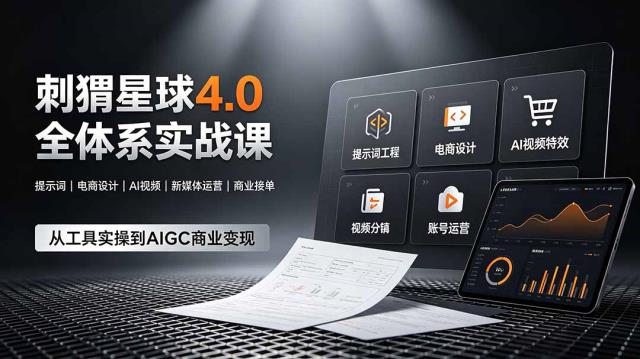 刺猬星球4_0全体系实战课，覆盖提示词工程、电商设计、AI视频特效与新媒体运营，一站式掌握AIGC商业核心技能