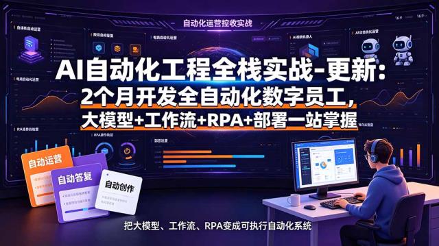 AI自动化工程全栈实战-更新：2个月开发全自动化数字员工，大模型工作流RPA部署一站式掌握