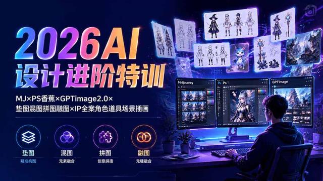 2026AI设计进阶特训：MJ×PS香蕉×GPTimage2_0×垫图混图拼图融图×IP全案角色道具场景插画