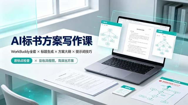 AI标书方案写作课：WorkBuddy全套×标题生成×方案大纲×提示词技巧×废标点检查×豆包流程图，高效出方案
