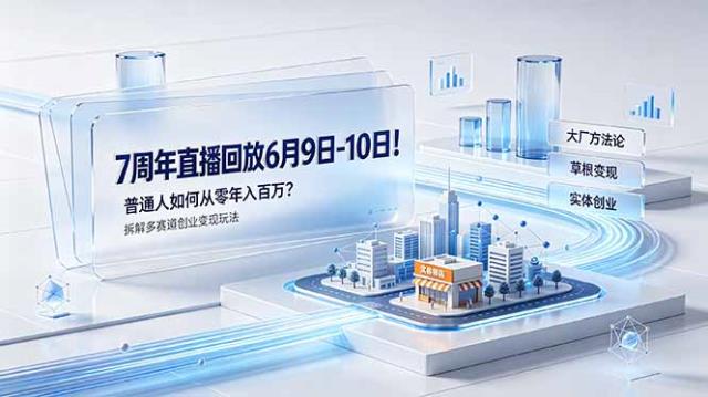 7周年直播回放6月9日-10日！普通人如何从零年入百万？拆解大厂、草根、实体多赛道创业变现玩法