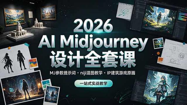 2026 AI Midjourney设计全套课，MJ参数提示词niji混图教学，IP建筑游戏原画一站式实战教学