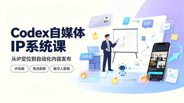 Codex自媒体IP系统课：IP诊断_热点抓取_IP蒸馏 Skill，爆款复刻数字人多平台自动发布教程