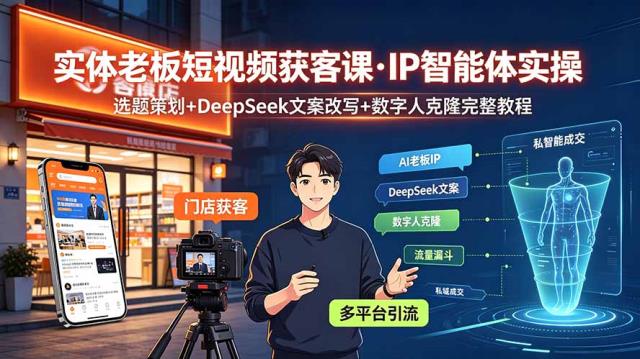 实体老板短视频获客课·IP智能体实操｜选题策划DeepSeek文案改写数字人克隆完整教程