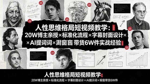 人性思维格局短视频教学：20W博主亲授×标准化流程×字幕封面设计×AI提示词×橱窗带货6W件实战经验