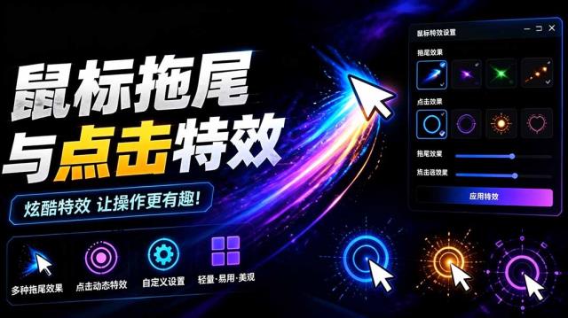 Windows特效小工具！一键给你的鼠标添加拖尾与点击动态特效，吾爱出品，免费使用MouseTrail