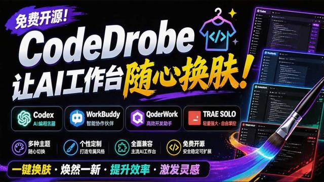 免费开源的CodeDrobe，让AI工作台随心换肤，支持Codex、WorkBuddy等，免费且本地运行！