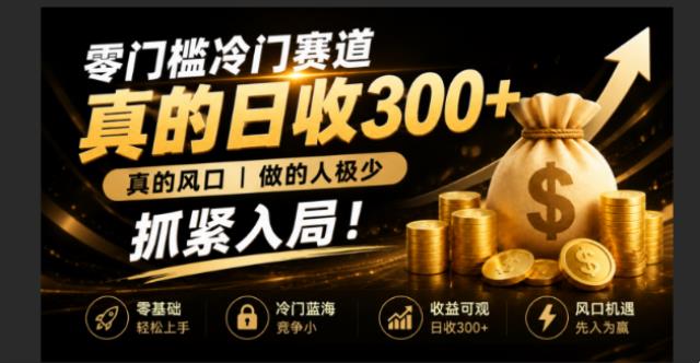 零成本冷门赛道，真的日300真风口，做得人极少！赶紧入局，超级简单！