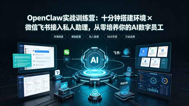 OpenClaw实战特训营：十分钟搭建环境×微信飞书接入私人助理，从零培养你的AI数字员工