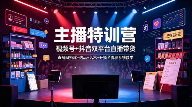 主播特训营：视频号抖音双平台直播带货，直播间搭建选品话术开播全流程系统教学