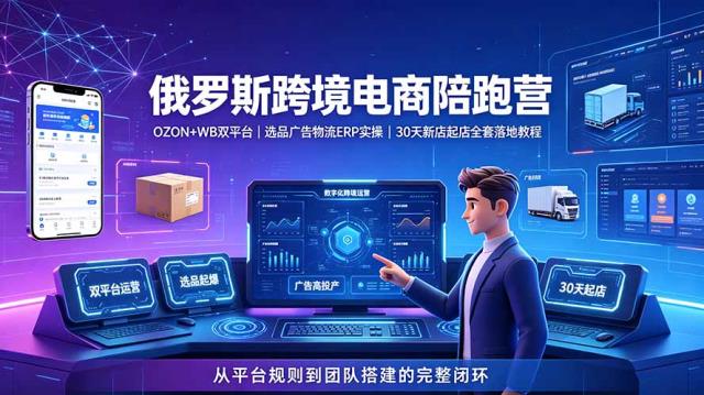2026俄罗斯跨境电商陪跑营：OZONWB双平台｜选品广告物流ERP实操｜30天新店起店全套落地教程