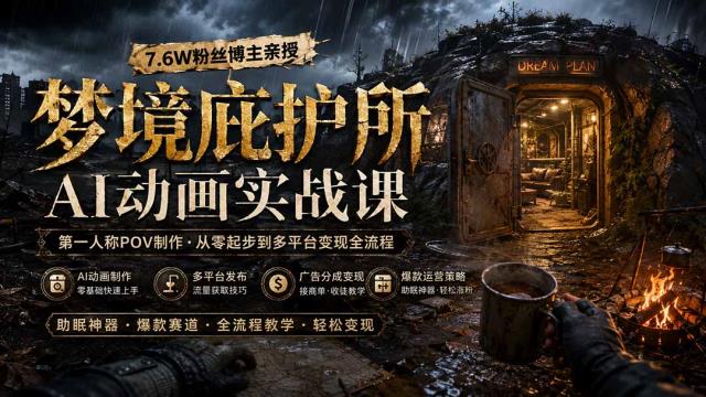 梦境庇护所AI动画实战课：7_6W粉丝博主亲授第一人称POV制作，从零起步到多平台发布变现全流程