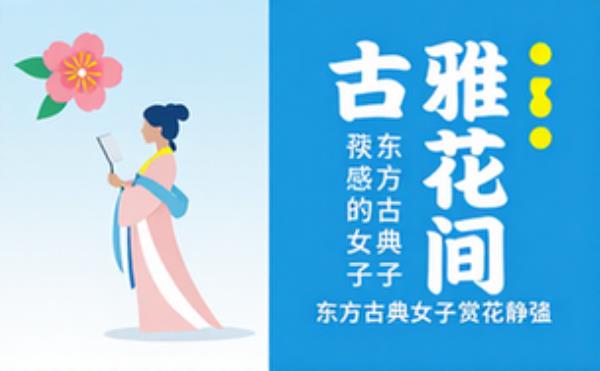 古雅室内东方古典女子浅粉襦裙赏花静谧悠然