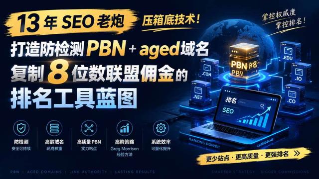 13 年 SEO 老炮压箱底技术！打造防检测 PBNaged 域名，复制 8 位数联盟佣金的排名工具蓝图【原创双语字幕】