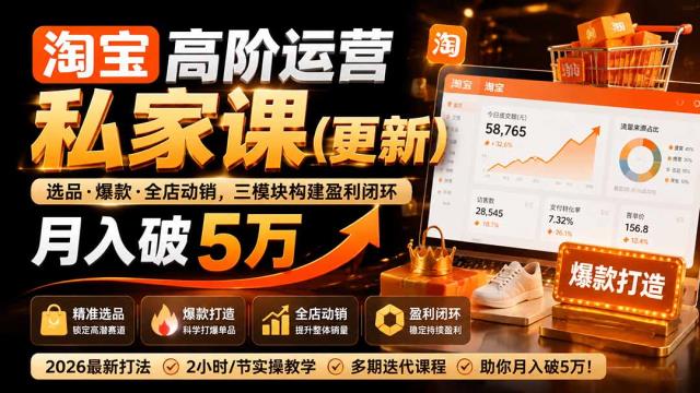 淘宝高阶运营私家课（更新26年）：选品、爆款、全店动销，三模块构建盈利闭环，月入破5万